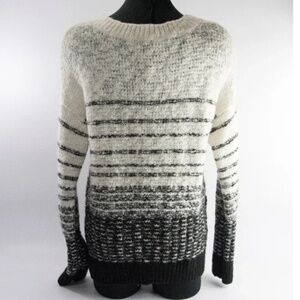 Vince Textured Wool Blend Black Cream Striped Sweater, XS